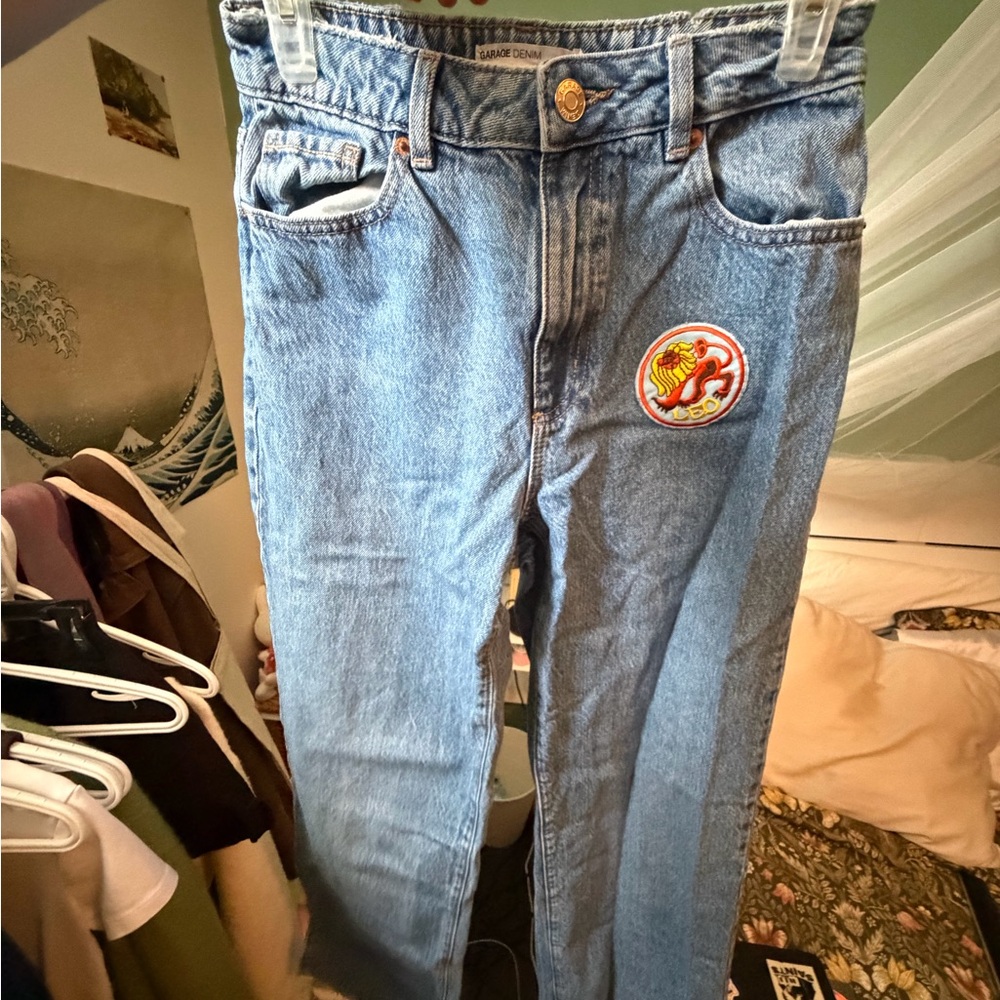 Garage Light Blue Straight Leg Jeans with Patch